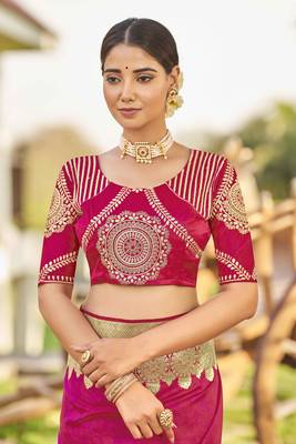 Pink Woven Faux Banarasi Silk Saree With Blouse 4