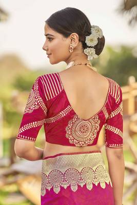 Pink Woven Faux Banarasi Silk Saree With Blouse 5