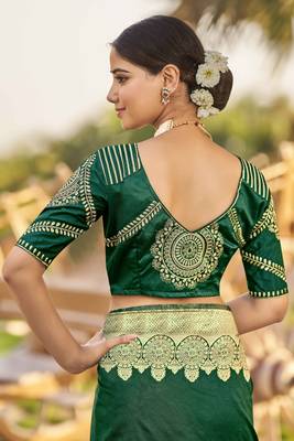 Green Woven Faux Banarasi Silk Saree With Blouse 5