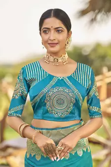 Blue woven banarasi silk saree with blouse