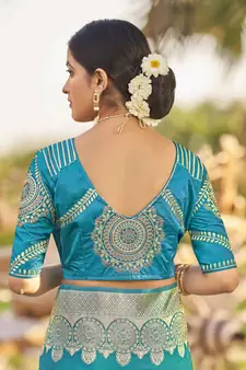 Blue woven banarasi silk saree with blouse