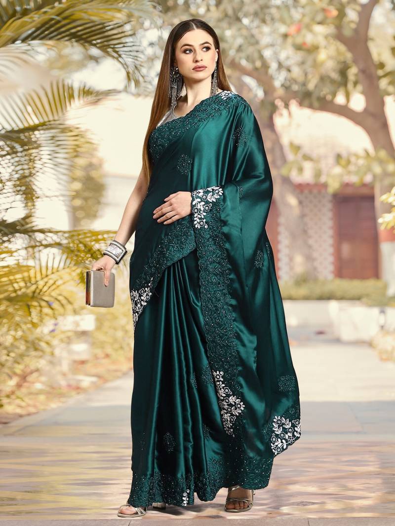 Trendmalls  Rangoli Silk Heavy Embroidred Party Wear Saree With Blouse