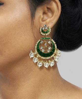 Green Meenakari Chandbali 1