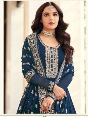 Navy-blue embroidered georgette salwar 2
