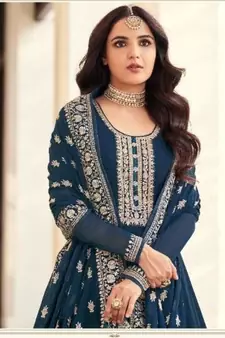 Navy-blue embroidered georgette salwar