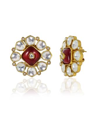 Red Stone Kundan Ear Tops 2