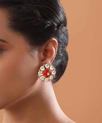 Red Stone Kundan Ear Tops 1