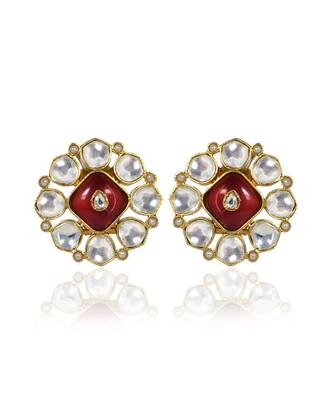 Red Stone Kundan Ear Tops 3