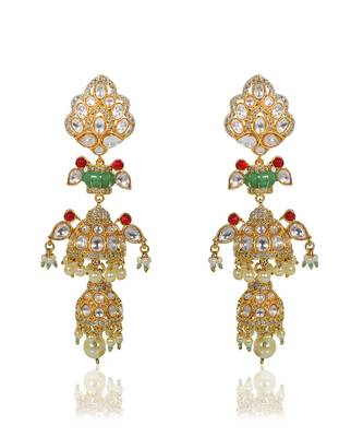 Parrot Kundan Double Jhumkis 2
