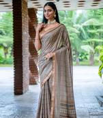 Ethnic Sober Beige Colour Tussar Silk Printed Saree