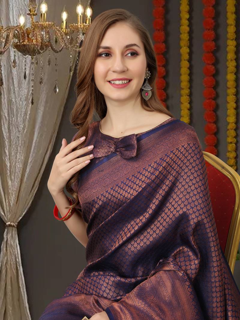 Anushka Tasrika Banarasi Silk Gown | Copper Weaving | Soft Silk Fabric | V Neck | Custom Sizes