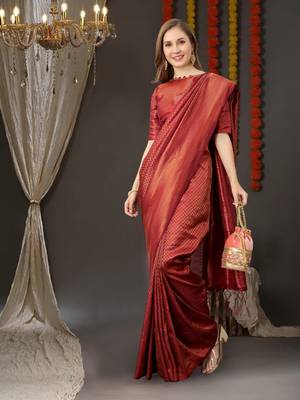 BANARASI SOFTY SILK RED COPPER WEAVING SAREE WITH BLOUSE 1