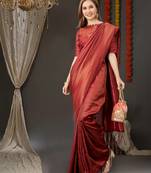 KORAMS DESIGN BANARASI SOFTY SILK RED COPPER WEAVING SAREE WITH BLOUSE