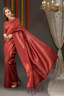 BANARASI SOFTY SILK RED COPPER WEAVING SAREE WITH BLOUSE
