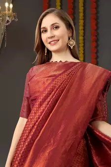 BANARASI SOFTY SILK RED COPPER WEAVING SAREE WITH BLOUSE