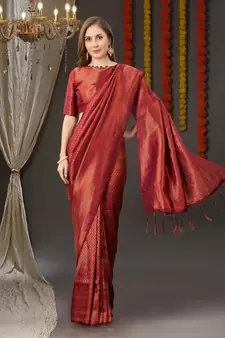 BANARASI SOFTY SILK RED COPPER WEAVING SAREE WITH BLOUSE