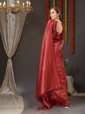 BANARASI SOFTY SILK RED COPPER WEAVING SAREE WITH BLOUSE 5
