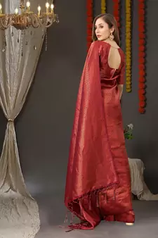 BANARASI SOFTY SILK RED COPPER WEAVING SAREE WITH BLOUSE