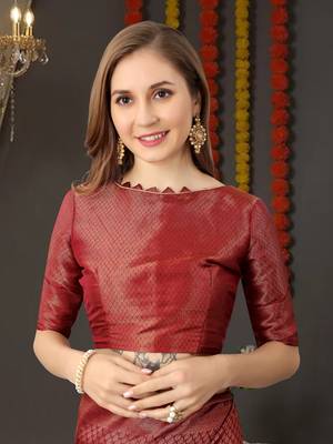 BANARASI SOFTY SILK RED COPPER WEAVING SAREE WITH BLOUSE 7
