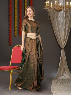 BANARASI SOFTY GREEN GREY COPPER WEAVING SAREE WITH BLOUSE 1