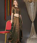 KORAMS DESIGN BANARASI SOFTY GREEN GREY COPPER WEAVING SAREE WITH BLOUSE