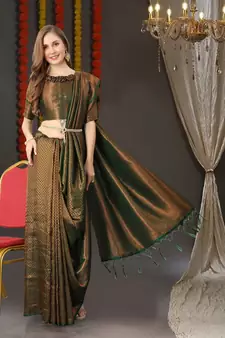 BANARASI SOFTY GREEN GREY COPPER WEAVING SAREE WITH BLOUSE