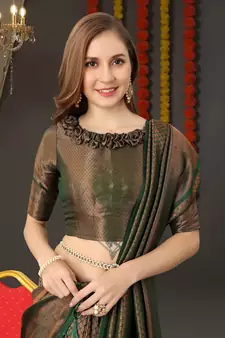 BANARASI SOFTY GREEN GREY COPPER WEAVING SAREE WITH BLOUSE