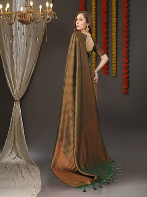 BANARASI SOFTY GREEN GREY COPPER WEAVING SAREE WITH BLOUSE 4