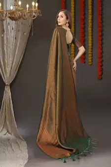 BANARASI SOFTY GREEN GREY COPPER WEAVING SAREE WITH BLOUSE