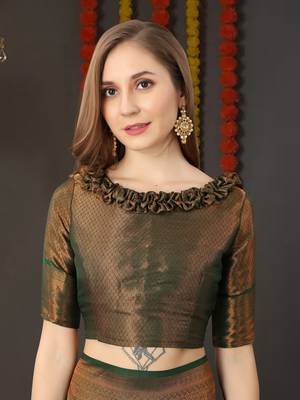 BANARASI SOFTY GREEN GREY COPPER WEAVING SAREE WITH BLOUSE 5