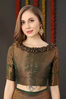 BANARASI SOFTY GREEN GREY COPPER WEAVING SAREE WITH BLOUSE
