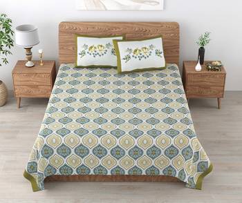 Cotton Printed King Size Double Bedsheet with 2 Pillow Covers Set 1