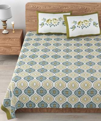 Cotton Printed King Size Double Bedsheet with 2 Pillow Covers Set 2