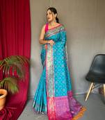  Patola Silk Blue Weavind Jacquard Rich Pallu Saree