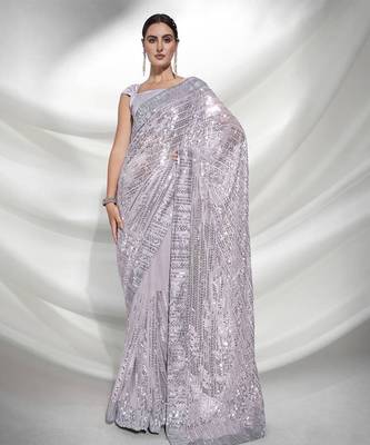 Grey Georgette Sequin Work Bollywood Style Saree 2
