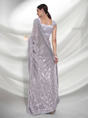 Grey Georgette Sequin Work Bollywood Style Saree 3