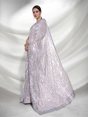 Grey Georgette Sequin Work Bollywood Style Saree 5