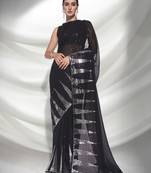 Designer Sequins Work Black Georgette Fancy Evening Party Saree