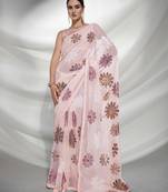 Designer Sequins Work Peach Georgette Fancy Evening Party Saree