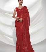 Designer Sequins Work Maroon Georgette Fancy Evening Party Saree