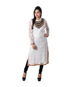 White Embroidered Net Kurti