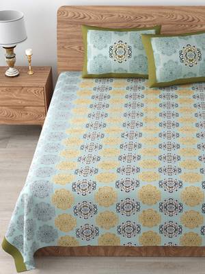 Cotton Printed King Size Double Bedsheet with 2 Pillow Covers Set 5