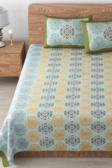 Cotton Printed King Size Double Bedsheet with 2 Pillow Covers Set