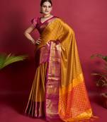 Elegant And Ethnic Orange Colour Soft Silk Traditional Festive Saree