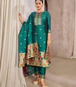 Amazing Paithani Woven Rama Colour Tapeta Silk Salwaar Kameez
