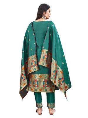 Amazing Paithani Woven Rama Colour Tapeta Silk Salwaar Kameez 2