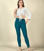 Teal Blue Colour Regular Pant For Casual Matchig Style