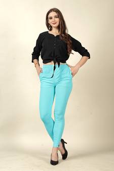 Sky Blue Colour Regular Pant For Casual Matchig Style