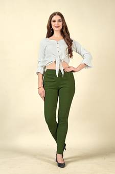Green Colour Regular Pant For Casual Matchig Style