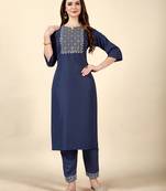 Ethnic Solid Blue Colour Kurti With Smart Embroidery Work